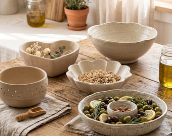 Kit de cerámica para principiantes para cuencos / 5 plantillas de losas / Cuenco para ramen, cuenco festoneado, cuenco en forma de corazón, cuenco para bayas, cuenco para aceitunas / PDF de cerámica