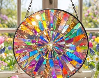 Regenboogspiraal glas-in-loodraam: regenboog hangend raam, zomerhuisdecoratie