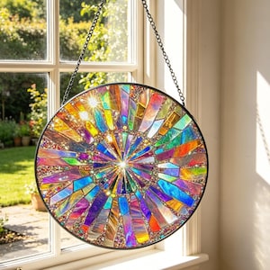 Rainbow Spiral Stained Glass Suncatcher: Rainbow Window Hanging, Summer Home Decor image 17