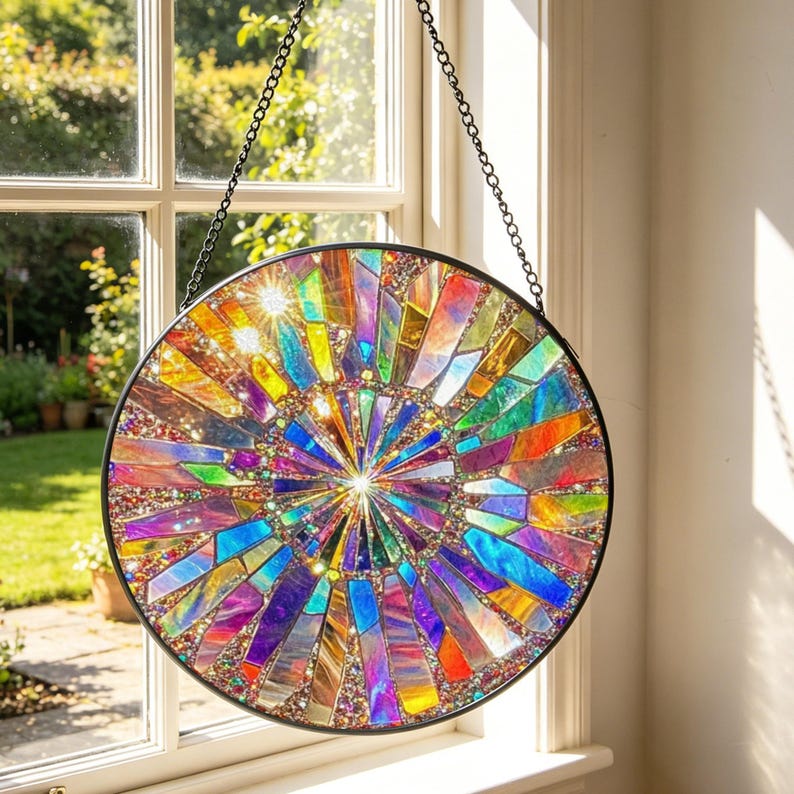 Rainbow Spiral Stained Glass Suncatcher: Rainbow Window Hanging, Summer Home Decor image 17