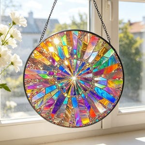 Rainbow Spiral Stained Glass Suncatcher: Rainbow Window Hanging, Summer Home Decor image 10