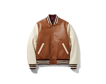 Herren Leder Varsity Jacke Braun Creme Letterman Bomber Vintage College Individuelle Basketballjacke Herbst Oberbekleidung