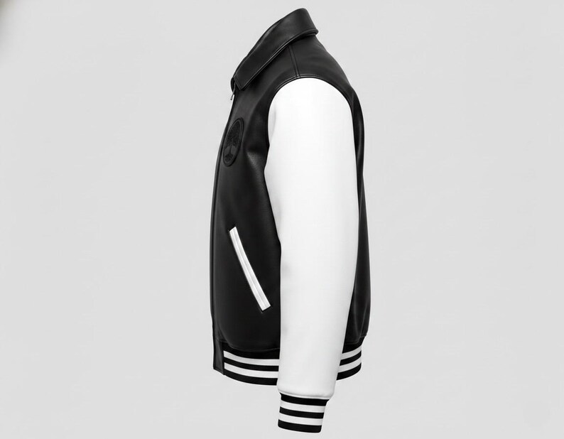 Custom Avirex leather varsity jacket black and white bomber coat with embroidered tree logo premium baseball jacket