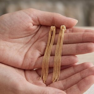 Tassel Snake Chain Earrings, Long Chain Fringe Earrings, Minimalist Knot Dangle Studs, Tassel Dangle Drop Earrings, Waterfall Drop Earrings