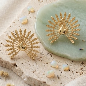 Gold Peacock Earrings, Bird Stud Jewellery, Elegant Statement Earrings, Unique Nature Inspired Gift, Gold Plated Bird Lover Jewellery