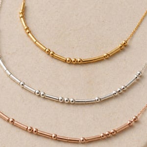 Sterling Silver Morse Code Necklace, Dainty Beaded Secret Message Pendant, Custom Hidden Name or Date Jewelry, Minimalist Gift for Her
