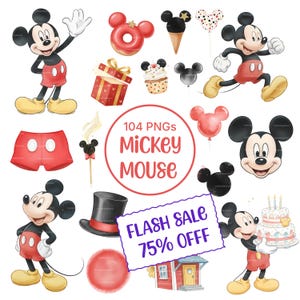 Paquete de imágenes prediseñadas de Mickey Mouse en acuarela PNG, imágenes prediseñadas de Mickey Mouse, imágenes prediseñadas clásicas de Disney para fiestas de cumpleaños, lindos personajes de Mickey Mouse PNG