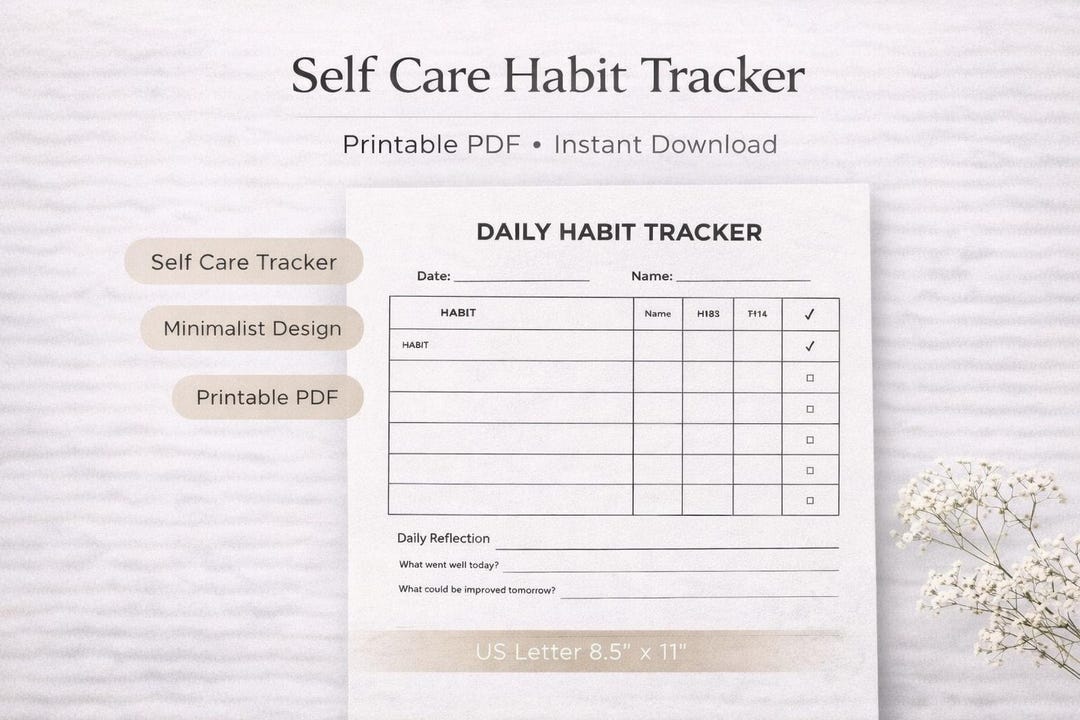 Self Care Habit Tracker Printable PDF, Self Care Planner, Wellness ...