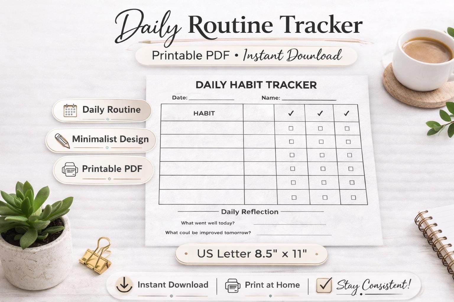 Daily Routine Tracker Printable PDF, Habit Tracker Printable, Daily ...