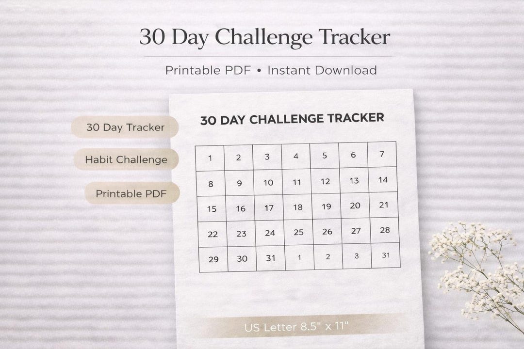 30 Day Challenge Tracker Printable PDF, Habit Building Planner, Goal ...