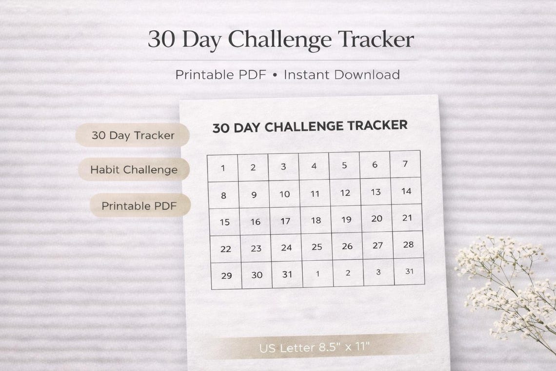 30 Day Challenge Tracker Printable PDF, Habit Challenge Tracker, Goal ...