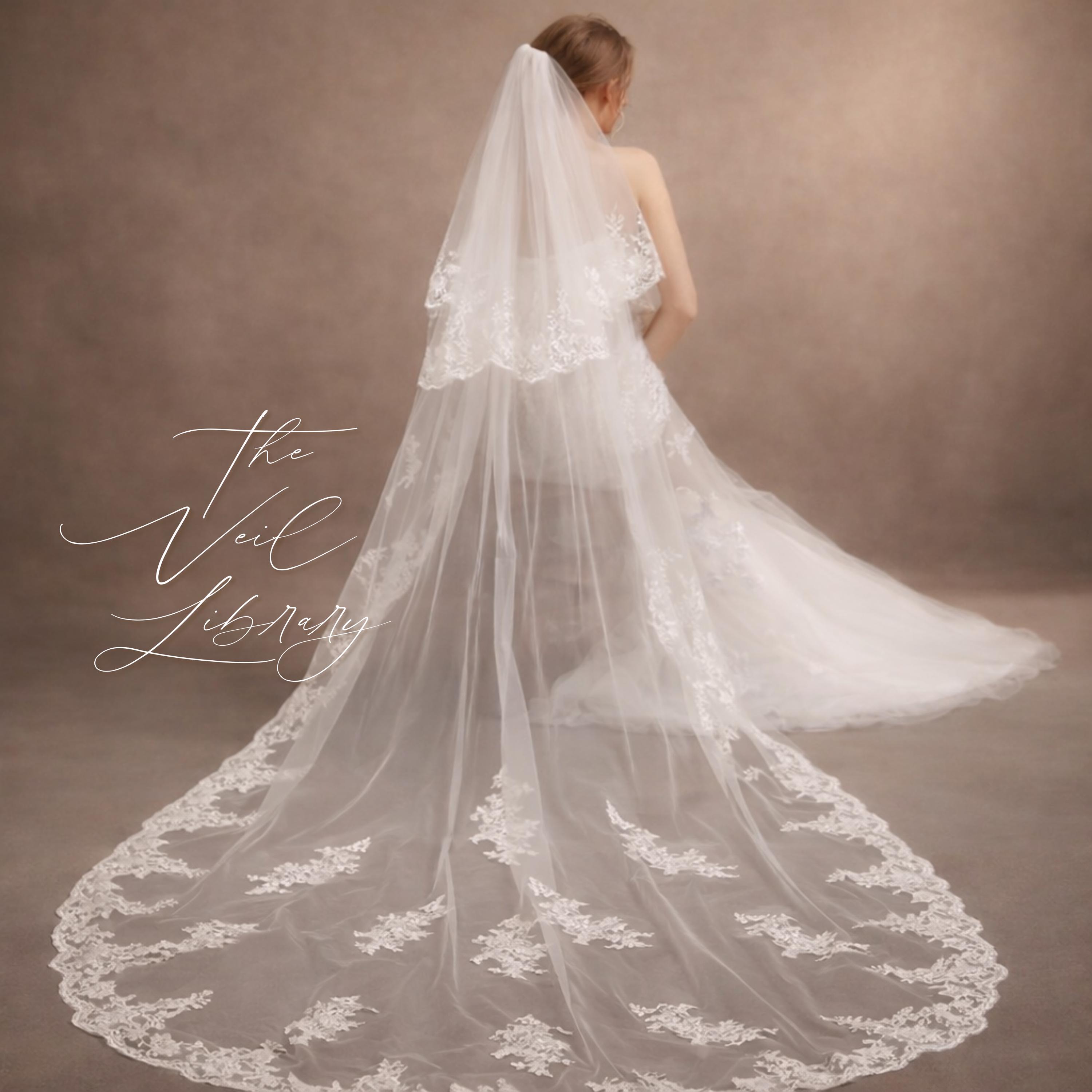 Two Layer Cathedral Lace Wedding Veil 3M Bridal Veil with Comb