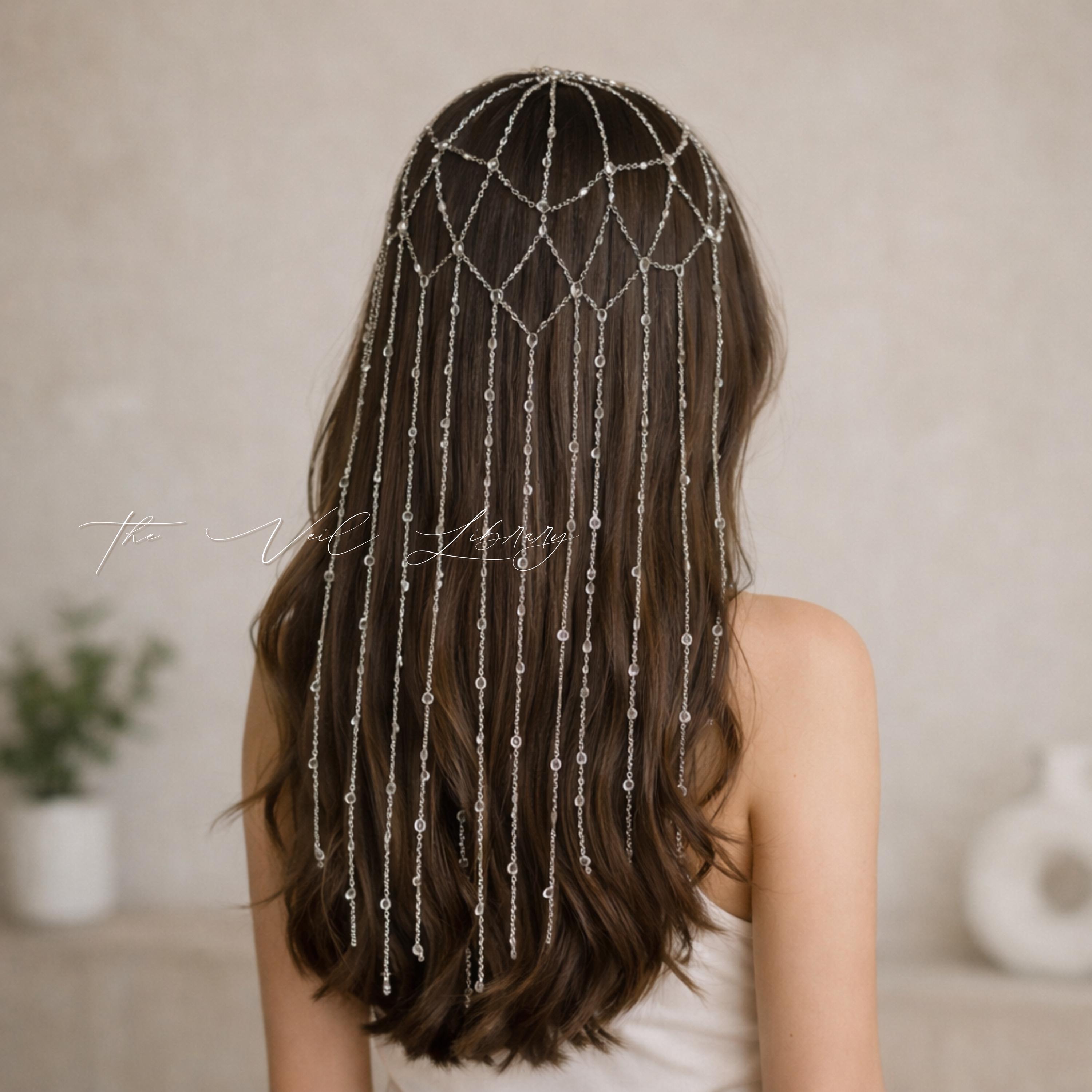 Crystal Bridal Head Chain Hair Drape Wedding Headpiece Boho Bride Hair Accessory