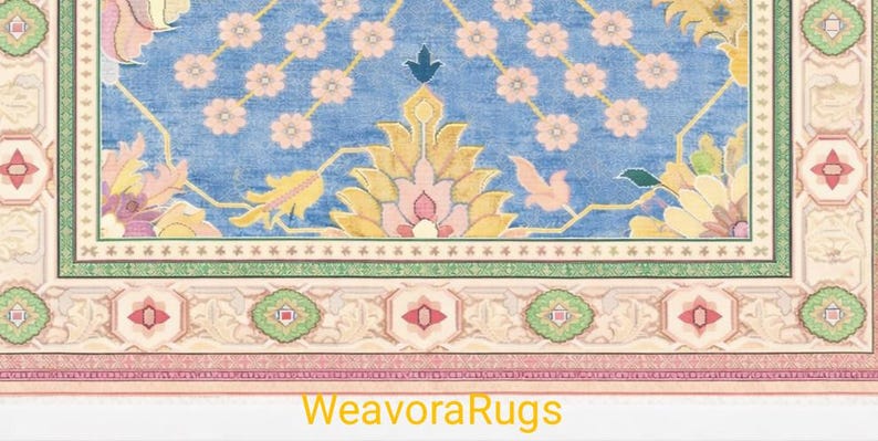 Handmade Sky Blue Persian Style Rug,floral Botanical Vintage Carpet ...