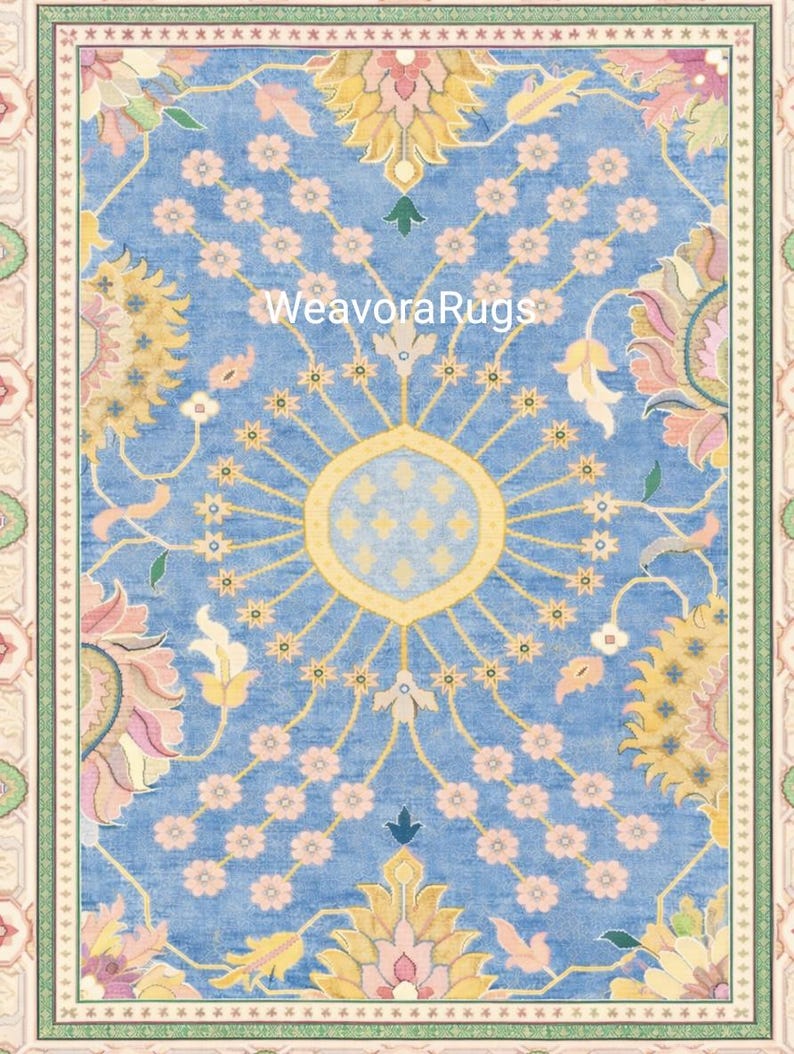 Handmade Sky Blue Persian Style Rug,floral Botanical Vintage Carpet ...