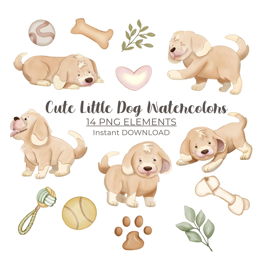 12 Watercolor Little Dog Clipart | Cute Dog Clipart Set | Nursery Puppy ...