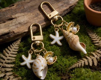 Muschel Taschenanhänger mit Meer inspiriert Muscheln für Strand Taschen, Schlüsselanhänger, Boho Geschenke