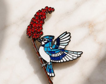 Canadian Blue Jay Enamel Brooch, Stained Glass Style Alloy Bird Accessory