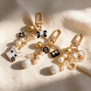 Coquette Coco Inspired Gold Pearl Bow Bag Charms Aesthetic Luxury Purse Accessory Keychain