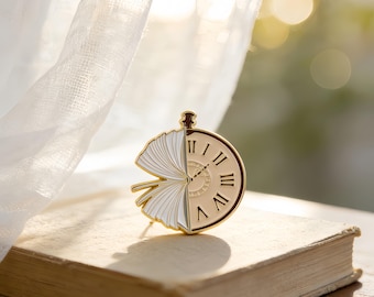 Dark Academia Book Clock Enamel Pin, Librarian Jewelry, Literary Gift for Avid Readers