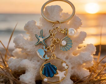 Portachiavi in lega della serie Ocean, ciondolo a forma di conchiglia, delfino e sirena, decorazione per borsa.
