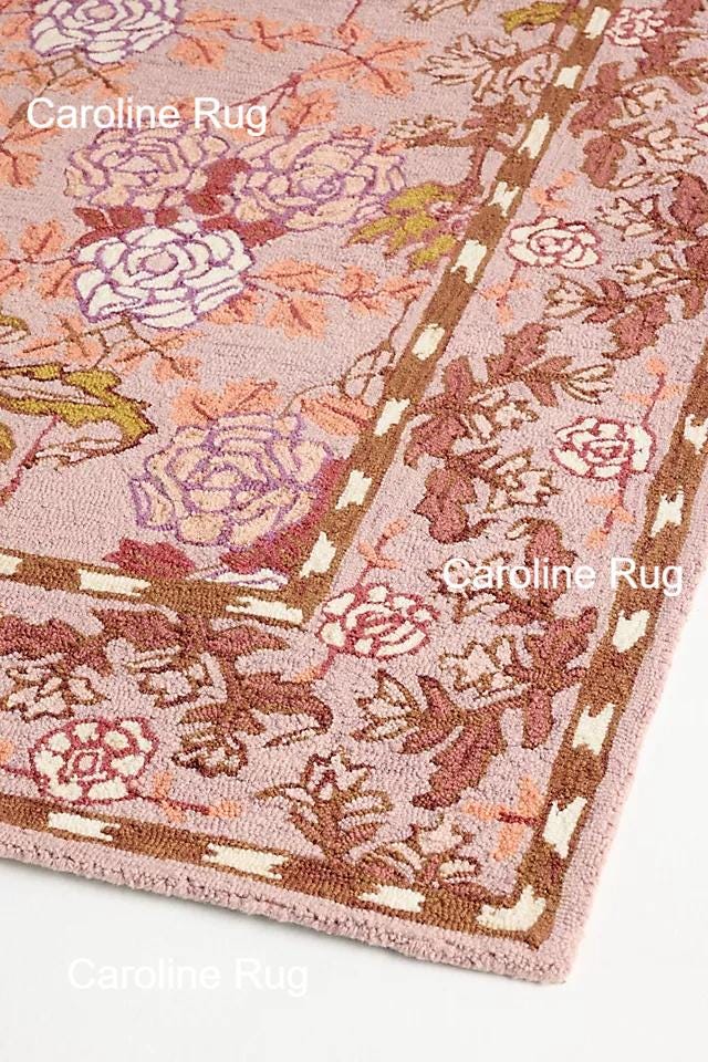 Dusty Rose Hand-tufted Rug Hooked 100% Wool Floral Printed Rug 4x6 5x8 ...