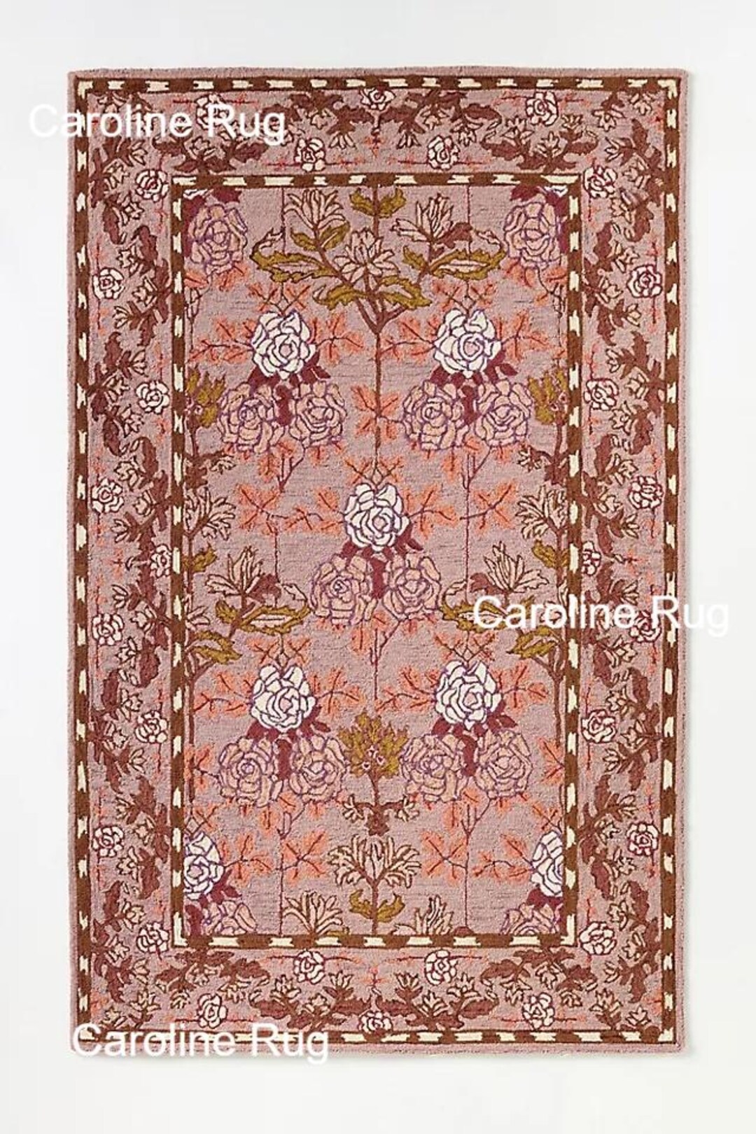 Dusty Rose Hand-tufted Rug Hooked 100% Wool Floral Printed Rug 4x6 5x8 ...