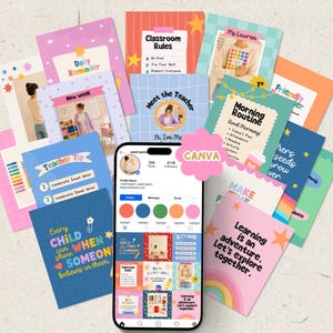 Teacher Instagram Templates Canva | Colorful Teacher Social Media Posts | Playful Classroom Feed | Education Instagram Templates