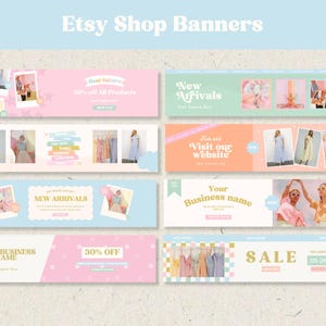 Lekfull Etsy Shop-bannerset, färgglatt varumärkesbyggande kit för kreativa säljare, livfull butiksgrafik, roliga och djärva Etsy Shop-headermallar
