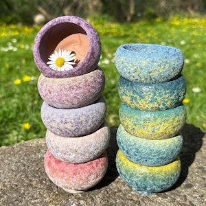 Juegos de macetas miniatura de piedra Maifan hechas a mano: macetas únicas para suculentas, cactus, lithops y esquejes.