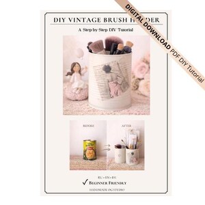 DIY vintage borstelhouder tutorial pdf, geüpcycled blikje, organisator decoupage, beginnersvriendelijke doe-het-zelfgids, instant digitale download