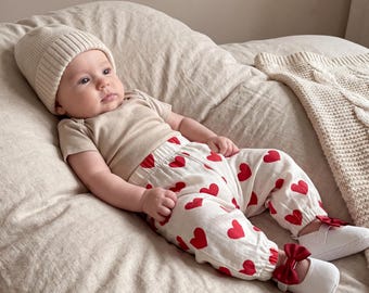 Pantalones de algodón y lino para bebés y niños pequeños / Pantalones holgados con cintura elástica / Ropa unisex para recién nacidos