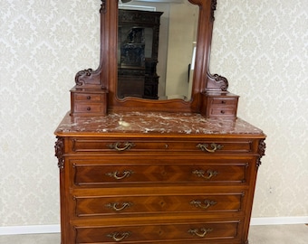 Fine Antique French Louis XV Style Dresser with Marble Top and Mirror