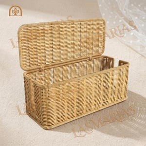 Cable Management Box with Lid, Rattan Cord Organizer Box, Power Strip Hider, Router Storage Box, Handwoven Cable Organizer