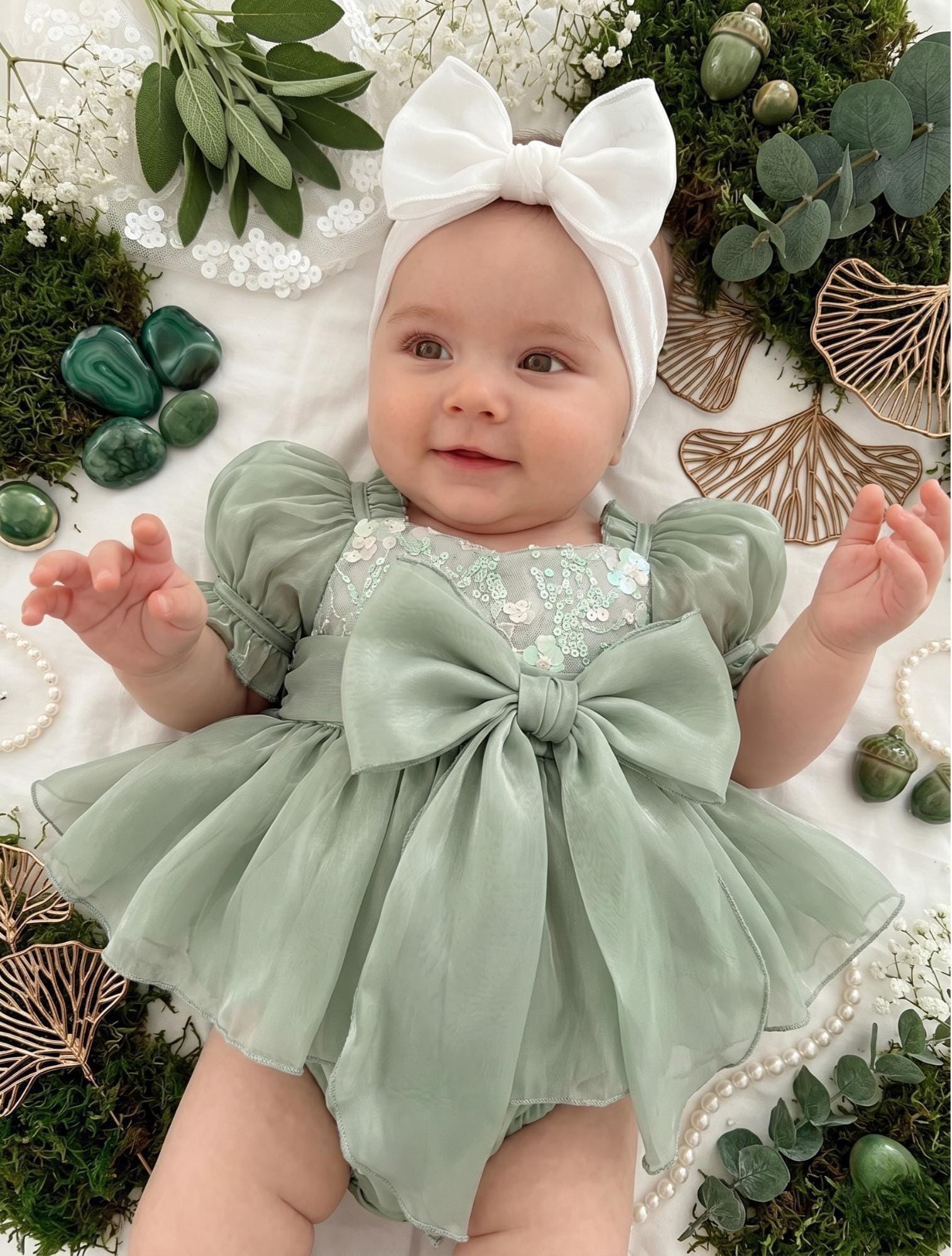 sage green infant dress Sage Green Baby Long Sleeve Knee Length Girl Dress J060, Sage Green / 12M main image 0