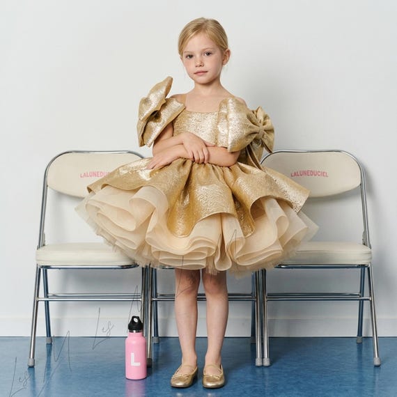 puffy gold dress Satin Flower Girl Dress, Elegant Glitter Ball Gown, Formal Birthday & Pageant Tutu small vanity mirror