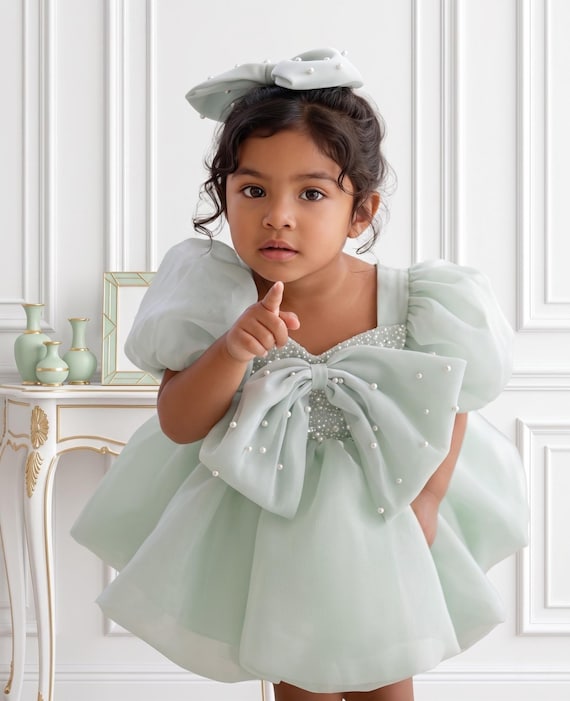 mint green puffy dress Cyan Flower Girl sequin maxi dress