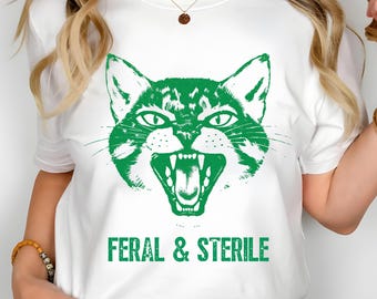 Camiseta Comfort Colors "Gatos Salvajes y Estériles", Camiseta Divertida "Sin Hijos", Regalo para Histerectomía, Camiseta Gráfica de Gatos Salvajes, Camiseta Sarcástica para Mamás de Gatos
