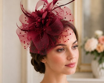 Mesh Feather Fascinator Hat , Wedding Hair Accessory, Tea Party Headband Guest 17 Colores Available