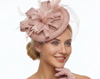 Cappello fascinator in rete di piume Sinary, accessorio per capelli da sposa, fascia per capelli da invitata al tea party