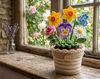 Schema per vaso di fiori all'uncinetto - Bouquet primaverile - Tutorial in PDF