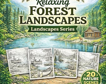 Forest Landscapes Coloring Book – 20 Nature Scenes for Adults (Digital Download)