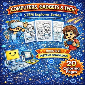 Computers, Gadgets & Tech Coloring Book for Kids (Ages 4–8) | STEM Explorer Series
