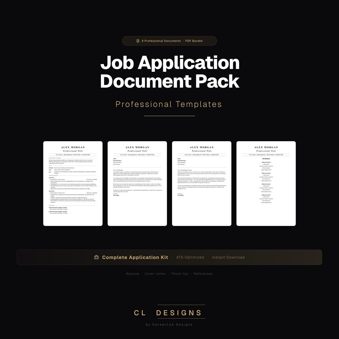 Simple ATS Friendly Minimalist Resume Bundle | 1 Page CV, Cover Letter ...
