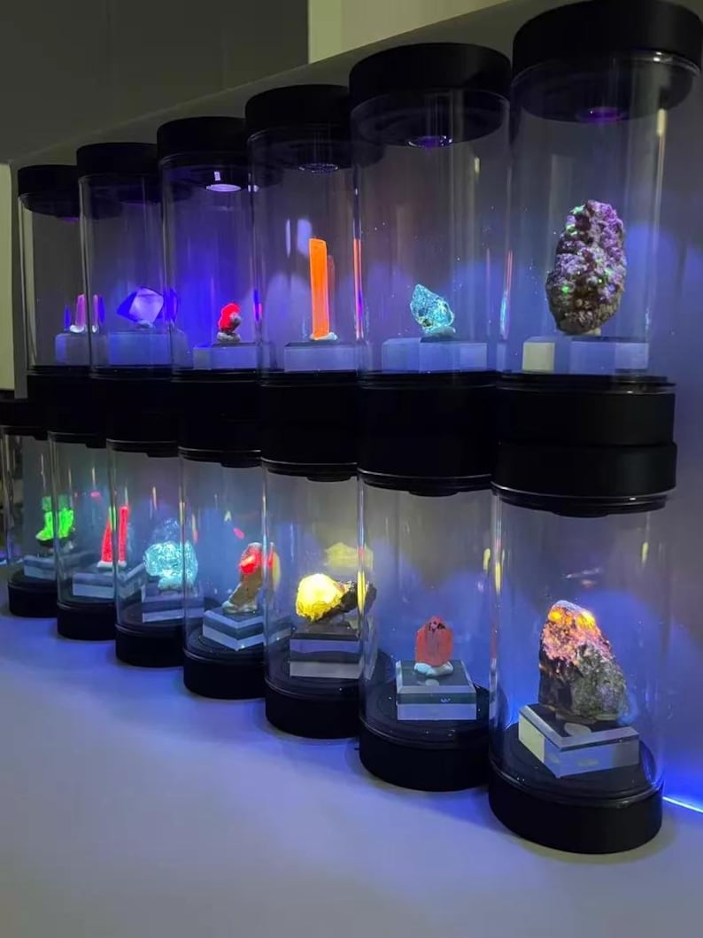 Rotating Mineral Display Tube, Dual UV White Light, Crystal Specimen Storage image 2