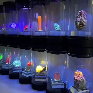 Rotating Mineral Display Tube, Dual UV White Light, Crystal Specimen Storage