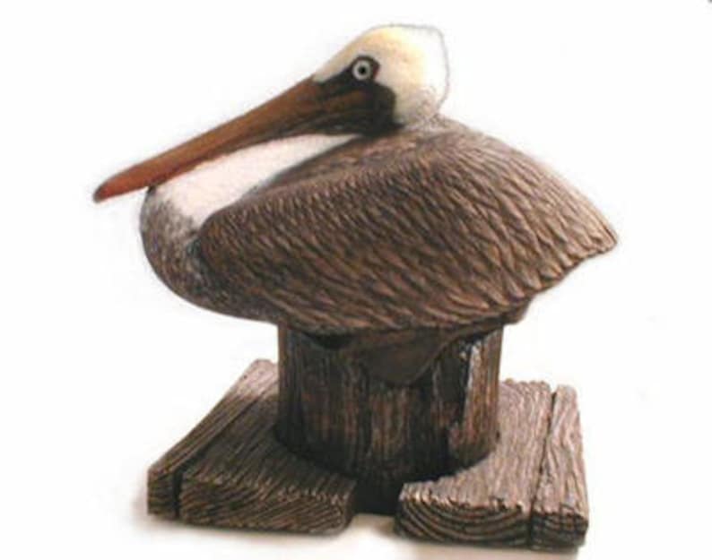 Brown PELICAN sculpture wildlife bird seashore art sculpture image 1