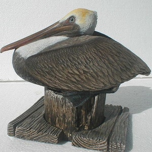 Brown PELICAN sculpture wildlife bird seashore art sculpture image 4