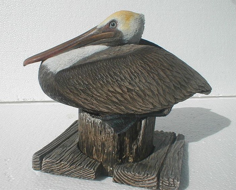 Brown PELICAN sculpture wildlife bird seashore art sculpture image 4