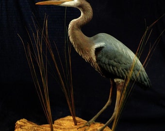 Escultura de arte de aves silvestres de garza azul, garceta o grulla